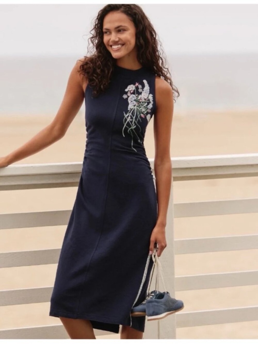 Anthropologie Like NEW Sleeveless Navy Floral Embroidered Midi Dress
